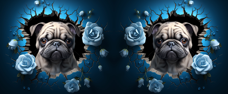 3D Pug Blue Rose Printed Sublimation Paper for 11oz mug.