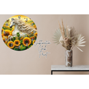 Round Clock Sublimation Print - Sunflower White Horse