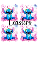 Scallop Coaster Sublimation Print - Blue 1 floral