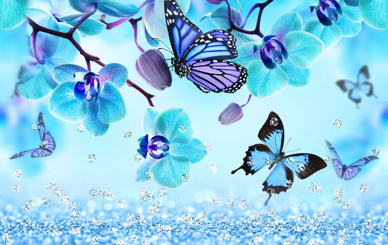 Butterfly Flower Glitter Blue 15oz Skinny Tumbler Printed Paper