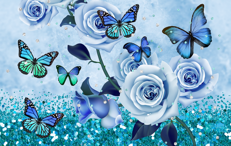 Blue Butterfly Flowers Glitter 15oz Skinny Tumbler Printed Paper