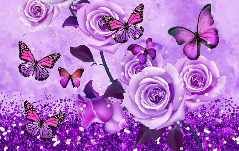 Butterfly Flower Glitter Purple 15oz Skinny Tumbler Printed Paper