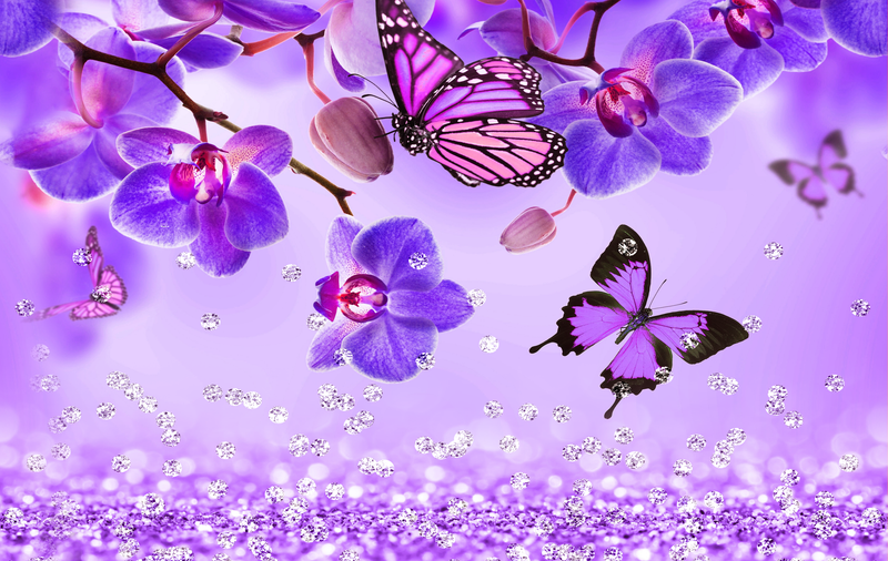 Butterfly Flowers Purple Glitter 15oz Skinny Tumbler Printed Paper