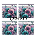 Sublimation Coaster Prints 4 Per Pkt 4"x4" - Floral blue