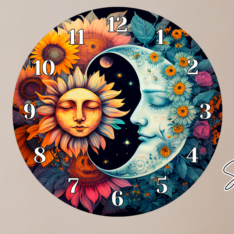 Round Clock UV DTF Print - Moon and Sun