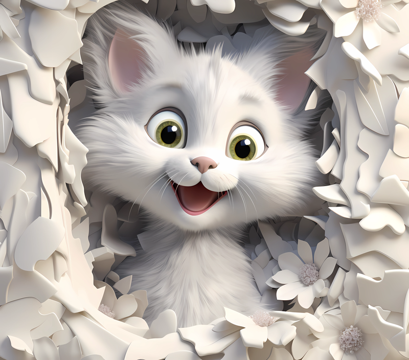 3D White Funny Cat 20oz Skinny Tumbler Printed Paper