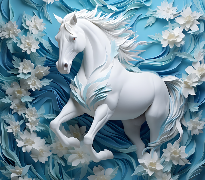 3D Pale Blue White Horse 20oz Skinny Tumbler Printed Paper
