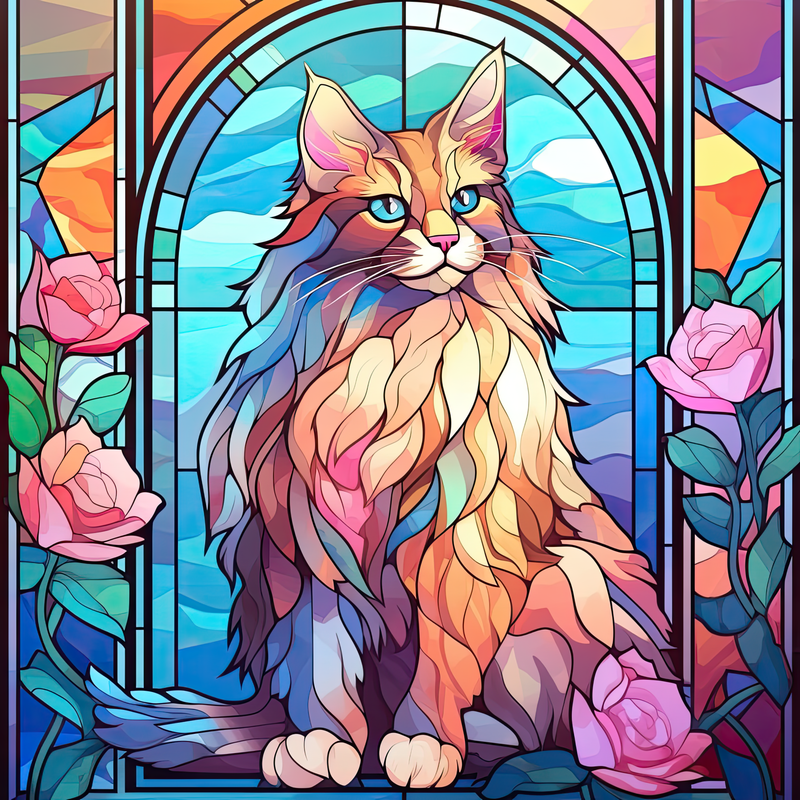 Stained Glass Fluffy Cat 20oz Skinny Tumbler Printed Paper