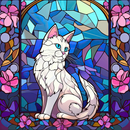 Stained Glass White Cat 20oz Skinny Tumbler Printed Paper