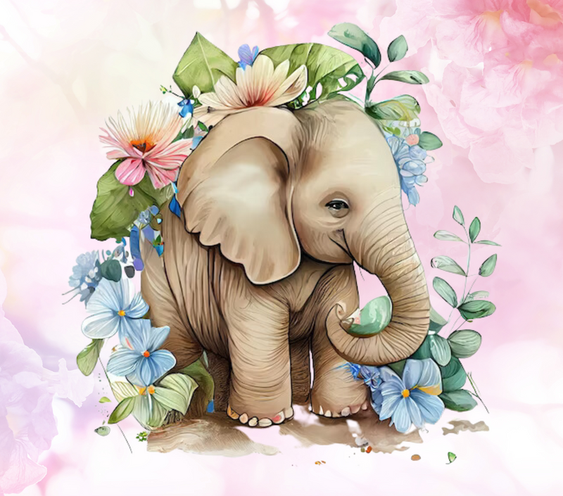 Pink Floral Elephant 20oz Skinny Tumbler Printed Paper