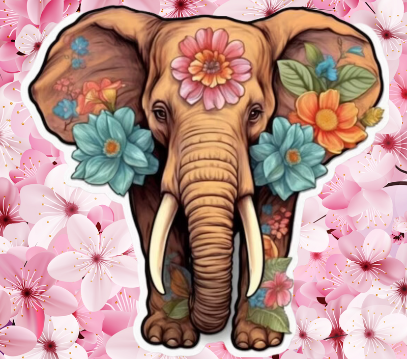 Pink Flower Elephant 20oz Skinny Tumbler Printed Paper