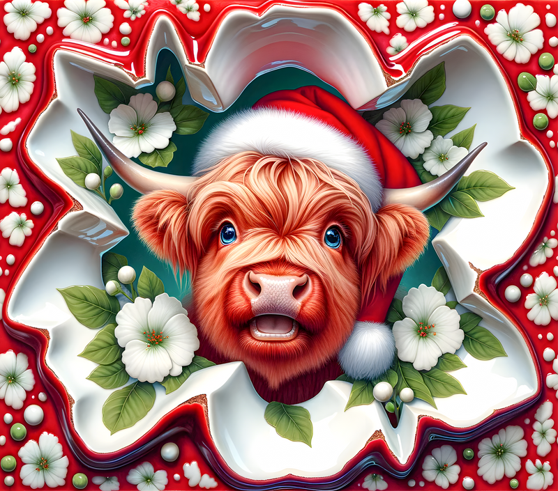 3D Highlander Cow Christmas 20oz Skinny Tumbler Printed Paper