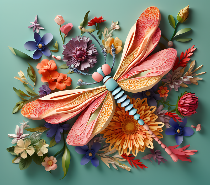 3D Floral Dragonfly 20oz Skinny Tumbler Printed Paper