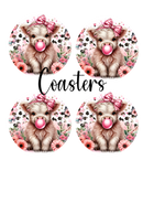 Round Coaster Sublimation Prints 4 Per Sheet - Bubblegum Highlander