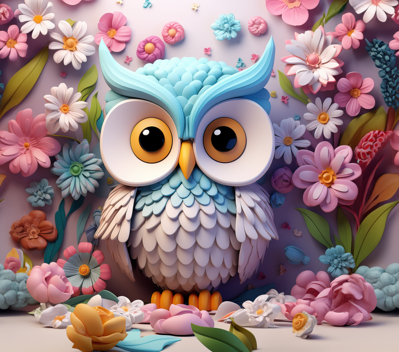 3D Floral Pastel Owl 20oz Skinny Tumbler Printed Paper