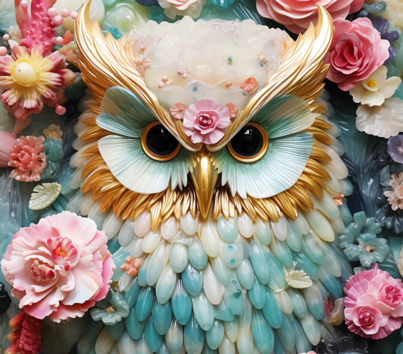 3D Pink Flower Owl 20oz Skinny Tumbler Printed Paper