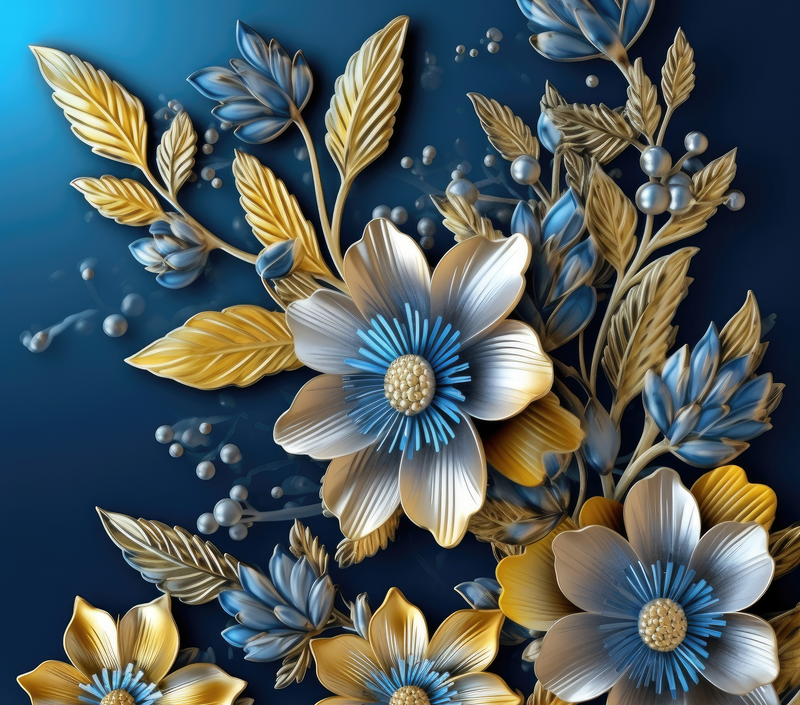 3D Blue Flower Floral 20oz Skinny Tumbler Printed Paper