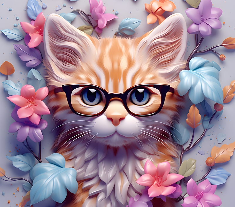 3D Cute Funny Cat 20oz Skinny Tumbler Printed Paper