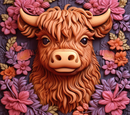 3D Pink Floral Highlander Cow 20oz Skinny Tumbler Printed Paper