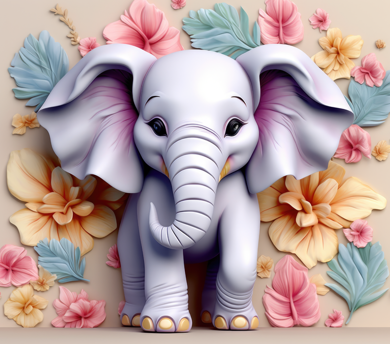 3D Cute Baby Elephant 20oz Skinny Tumbler Printed Paper