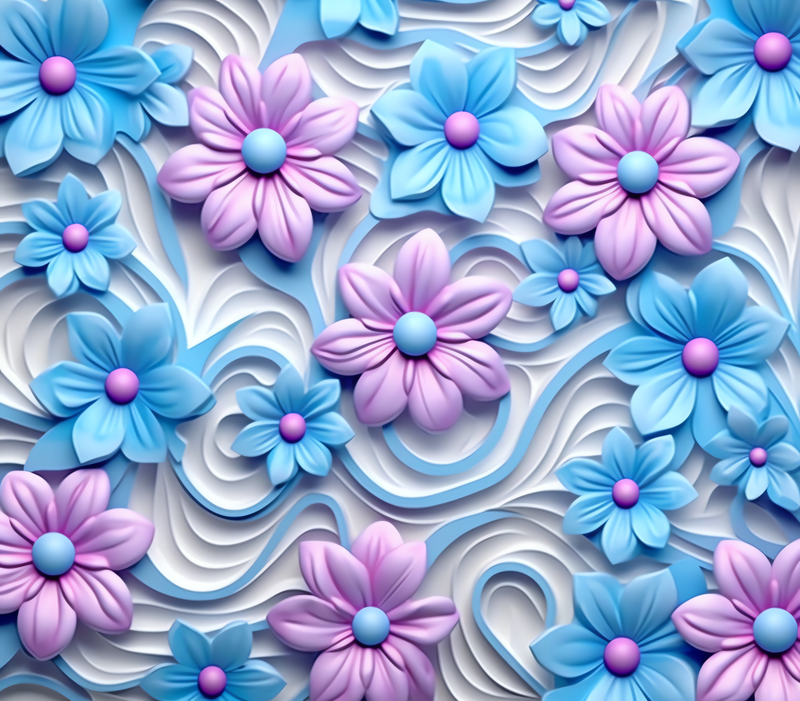 3D Pastel Purple and Blue Flowers 20oz Skinny Tumbler Printed Paper