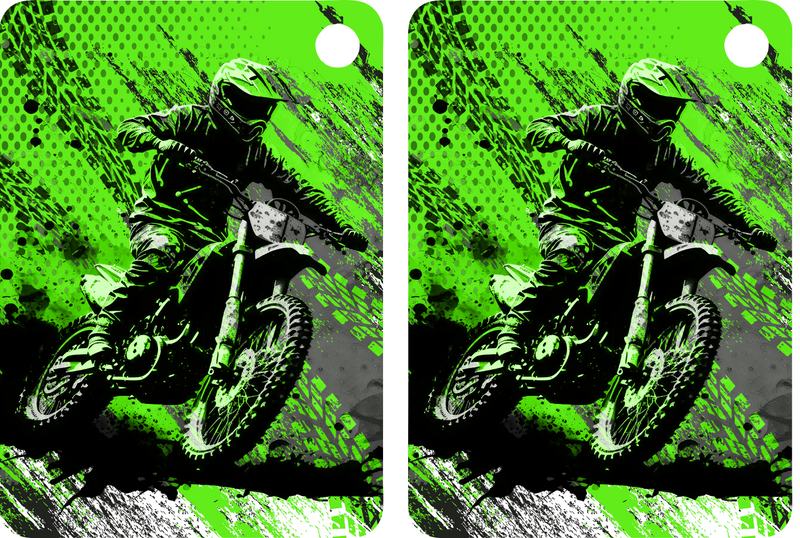 Green Motocross Sublimation Print to fit Sublimation Rectangle hardwood Keyrings.