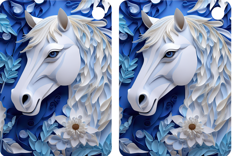 3D White Horse Sublimation Print to fit Sublimation Rectangle hardwood Keyrings.