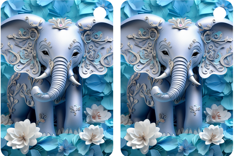 3D Blue Elephant Sublimation Print to fit Sublimation Rectangle hardwood Keyrings.