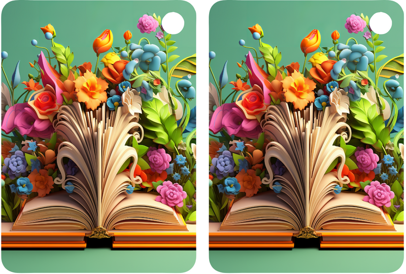 3D Floral Book Sublimation Print to fit Sublimation Rectangle hardwood Keyrings.