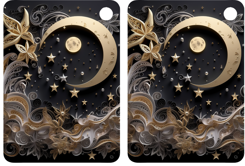 3D Moon and Stars Sublimation Print to fit Sublimation Rectangle hardwood Keyrings.