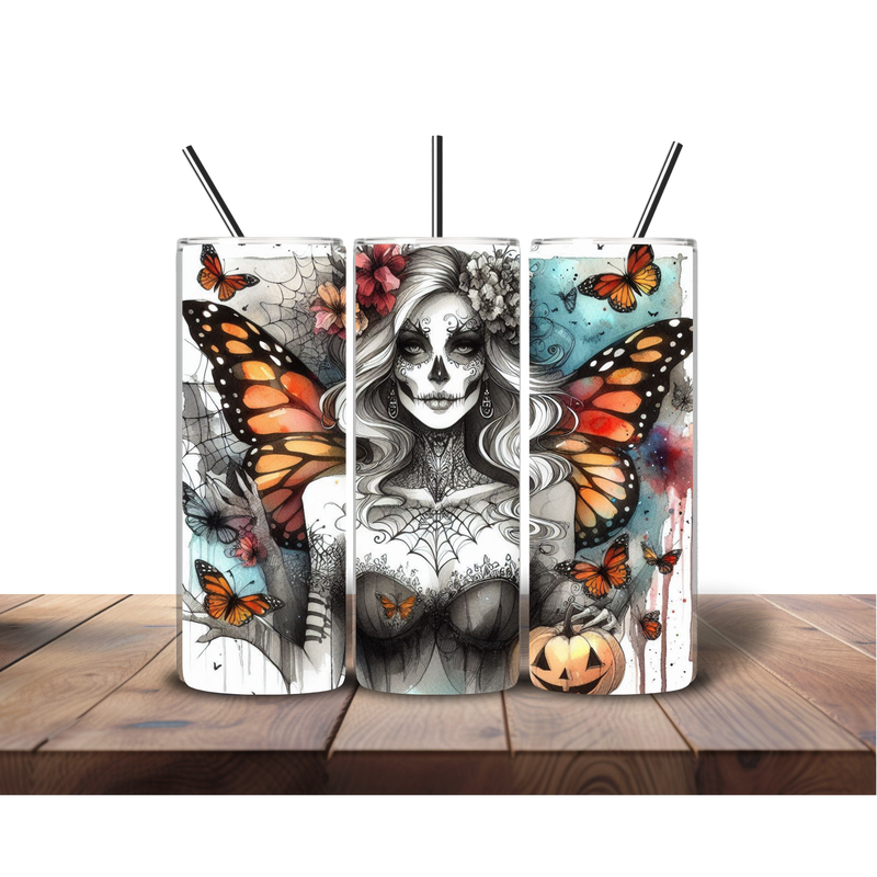 Halloween Orange Butterfly Lady 20oz Skinny Tumbler Printed Paper