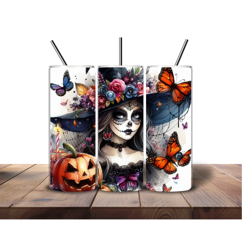 Halloween Butterfly Lady 20oz Skinny Tumbler Printed Paper