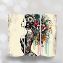 20oz Skinny Tumbler Printed Paper - Cream Tattoo Floral Hair Lady