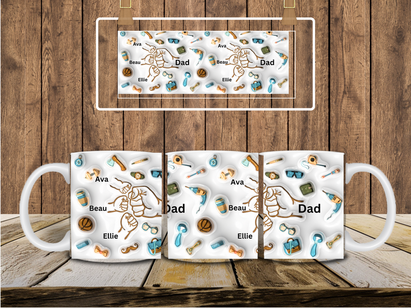 Puff Best Dad Hands Printed Sublimation Paper for 11oz mug.