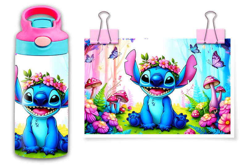 12oz Sublimation Flip Top Water Bottle Print - Blue Alien