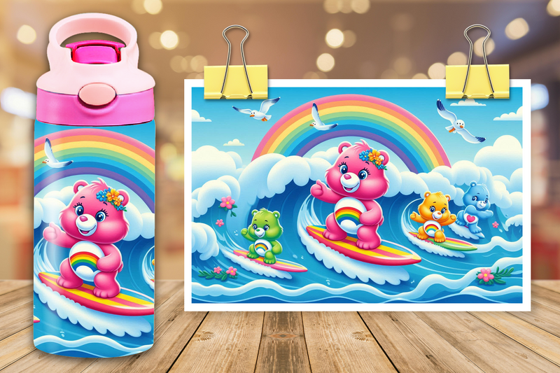 Care bears Surfing for 12oz Flip Top Bottle Digital Download file