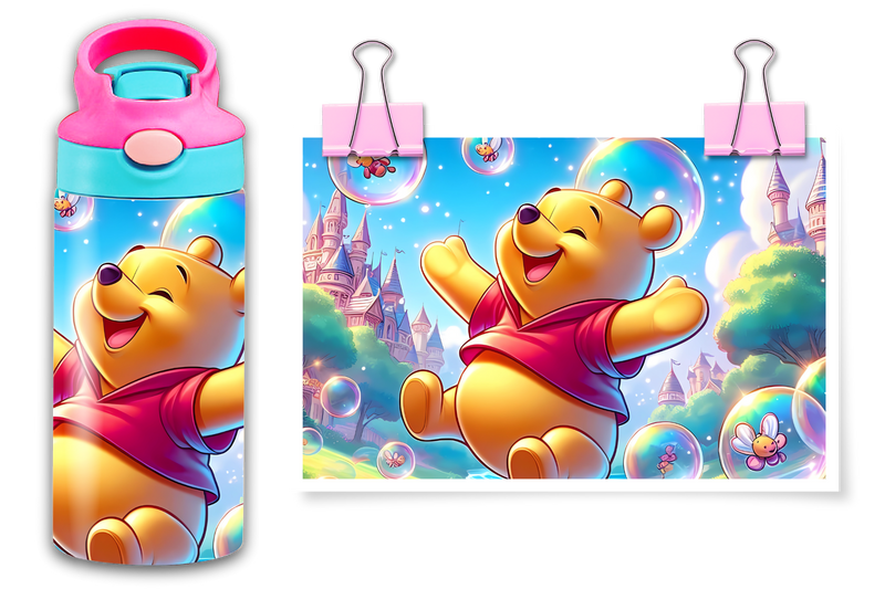 12oz Sublimation Flip Top Water Bottle Print - Yellow Bear