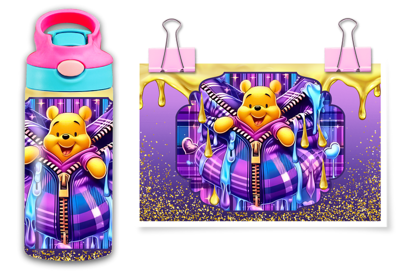 12oz Sublimation Flip Top Water Bottle Print - Yellow Bear
