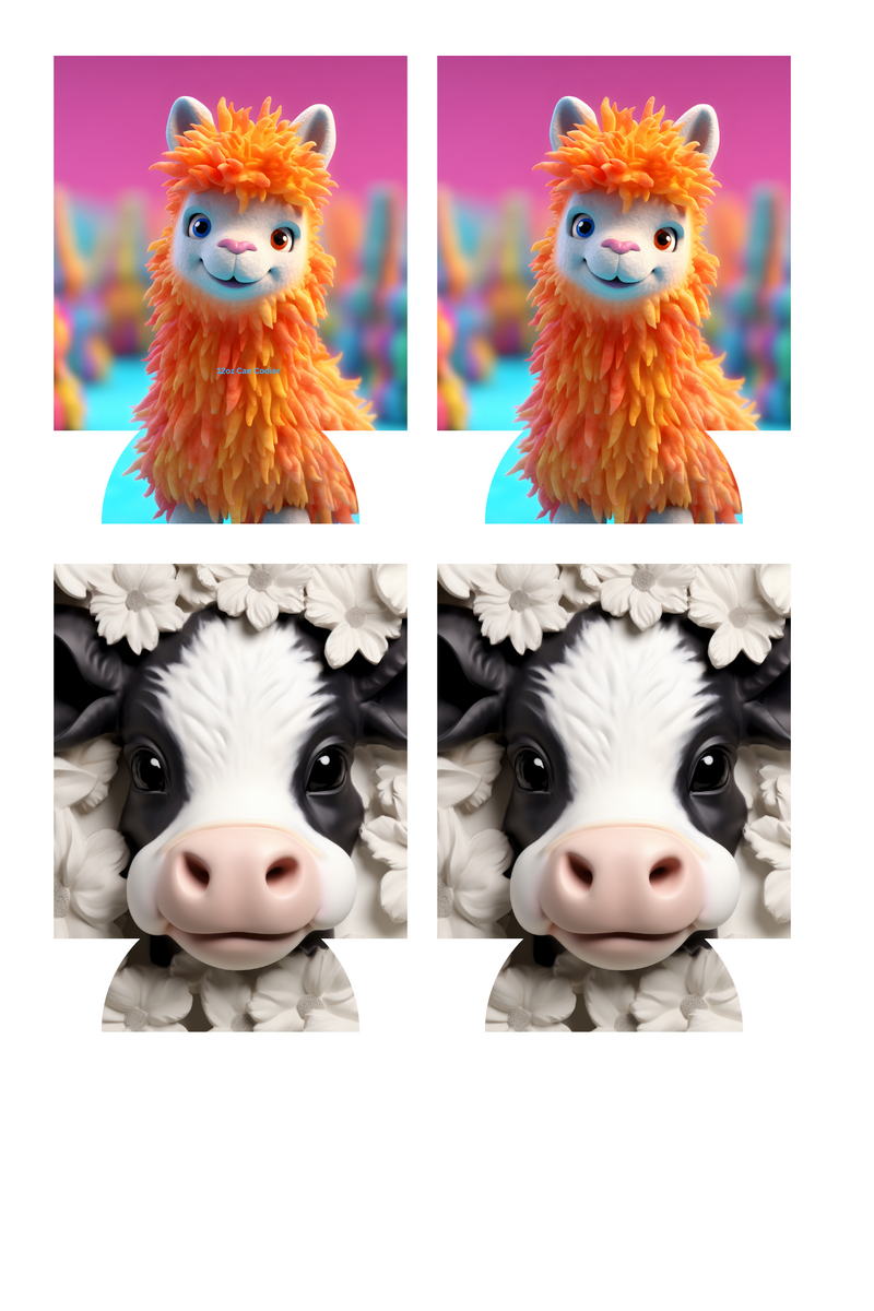 3D Cow/Llama Sublimation Print to fit Can/stubby Coolers.