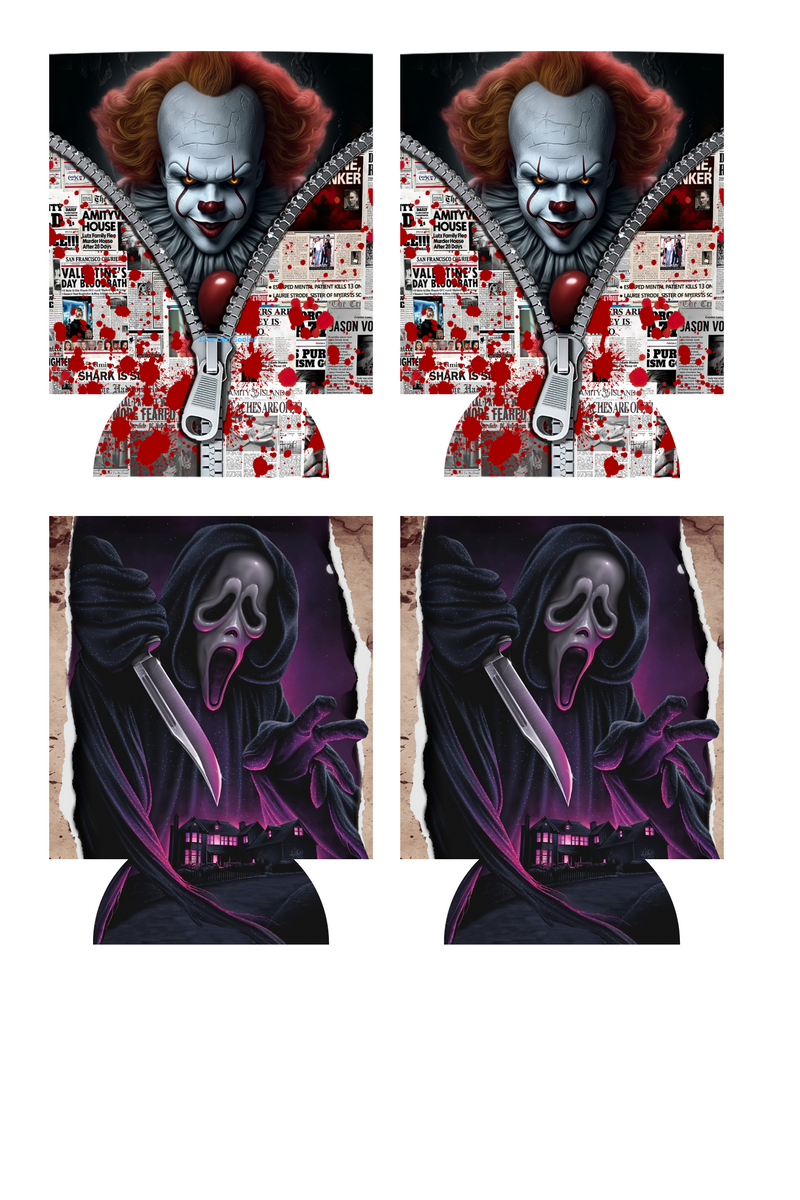 Zipper Clown/Scream Sublimation Print to fit Can/stubby Coolers.