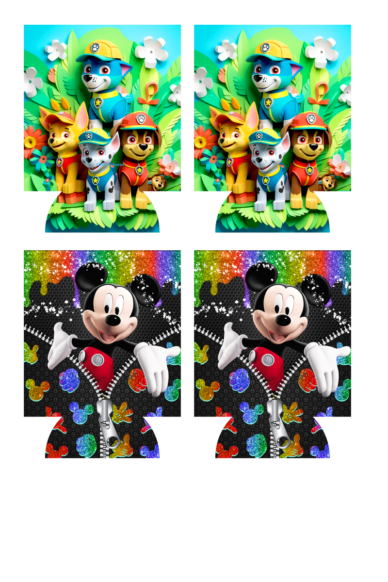 Zipper Mouse/Paw Friends Sublimation Print to fit Can/stubby Coolers.