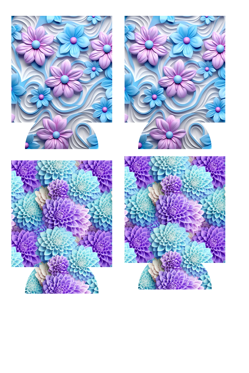 3D Pastel Flowers Sublimation Print to fit Can/stubby Coolers.