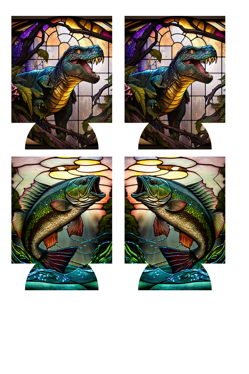 Dino/Fish Sublimation Print to fit Can/stubby Coolers.