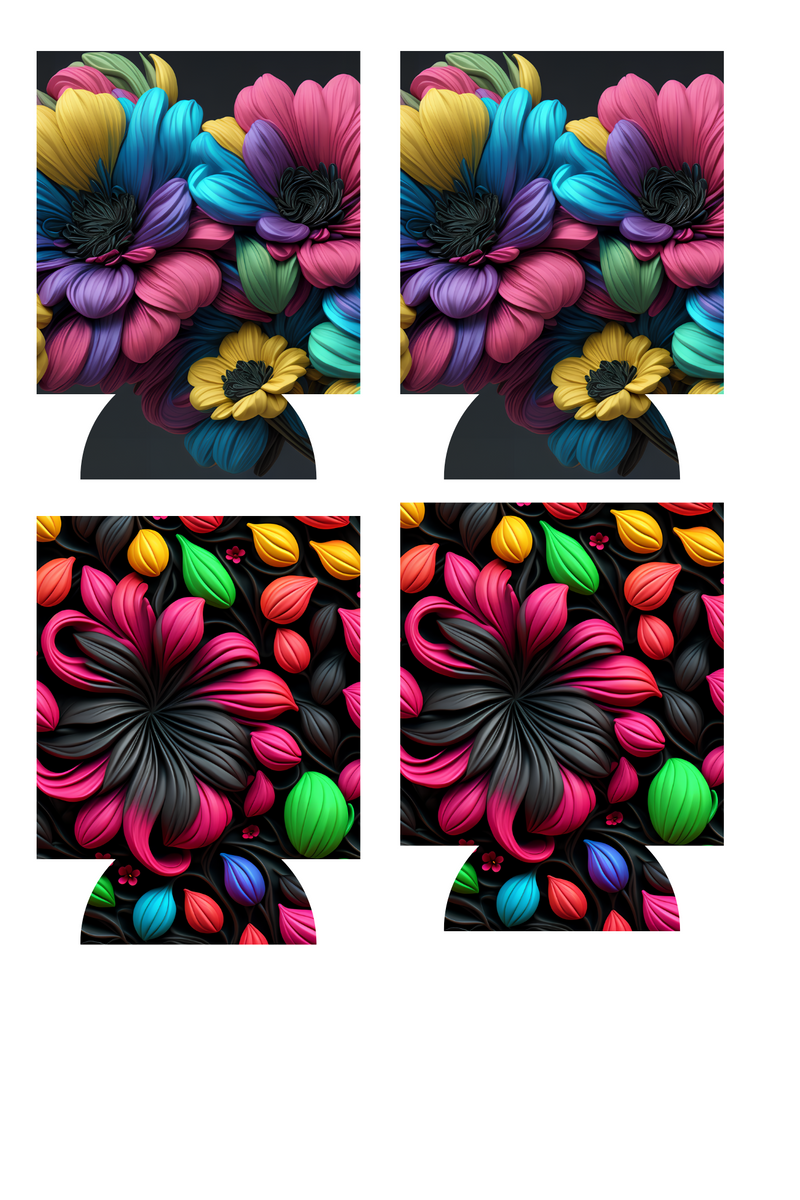 3D Bright Flowers Sublimation Print to fit Can/stubby Coolers.