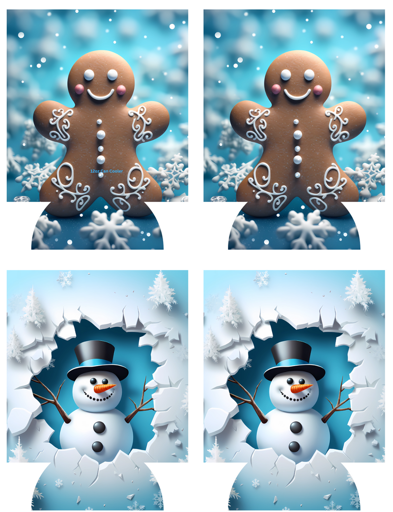 Snowman/Gingerbread man Sublimation Print to fit Can/stubby Coolers.