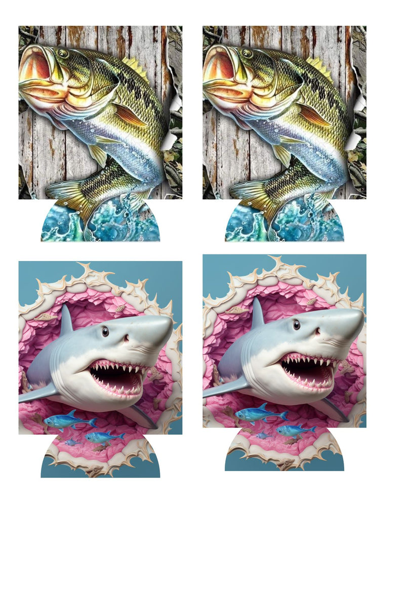 3D Shark/Fish Sublimation Print to fit Can/stubby Coolers.