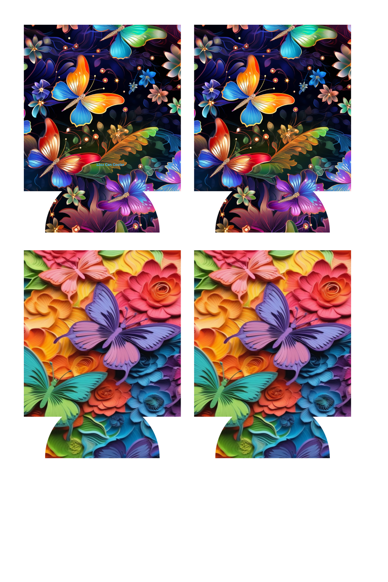 3D Colourful Butterflies Sublimation Print to fit Can/stubby Coolers.
