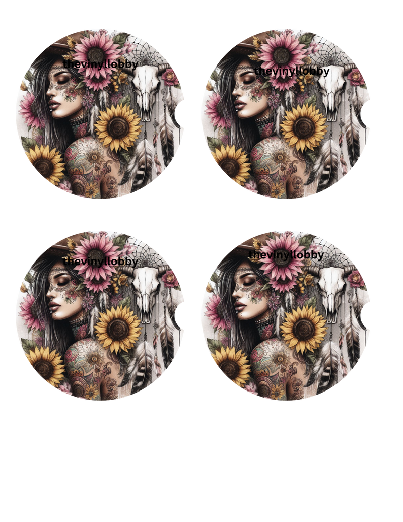 Car Coaster Sublimation Prints -Sunflower Cow Hide