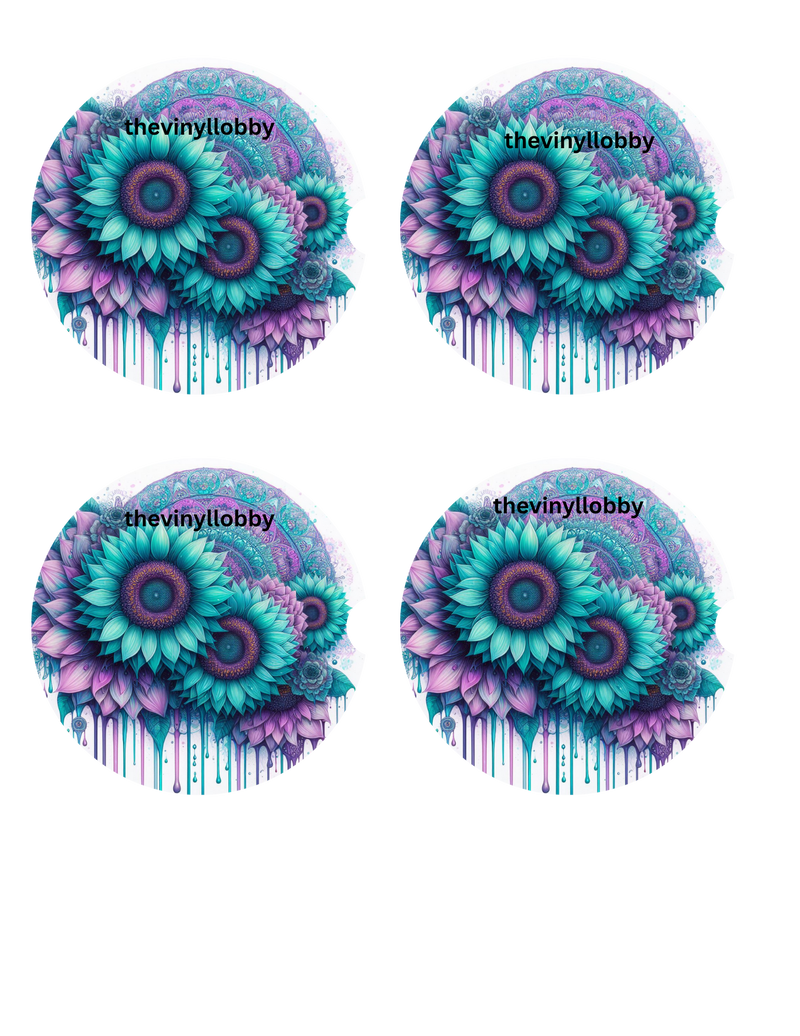 Car Coaster Sublimation Prints - Mandala Sunflower