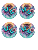 Car Coaster Sublimation Prints - Floral Butterflies